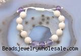 CGB6647 10mm round white fossil jasper & amethyst adjustable bracelets