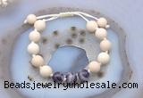 CGB6648 10mm round white fossil jasper & dogtooth amethyst adjustable bracelets