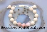 CGB6650 10mm round white fossil jasper & pink opal adjustable bracelets