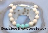 CGB6651 10mm round white fossil jasper & amazonite adjustable bracelets