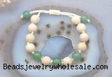 CGB6652 10mm round white fossil jasper & green aventurine adjustable bracelets