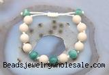 CGB6654 10mm round white fossil jasper & green banded agate adjustable bracelets