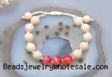 CGB6655 10mm round white fossil jasper & red banded agate adjustable bracelets