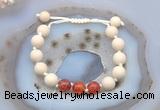 CGB6656 10mm round white fossil jasper & fire agate adjustable bracelets