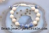 CGB6659 10mm round white fossil jasper & blue spot stone adjustable bracelets