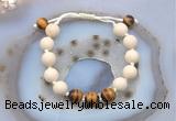 CGB6662 10mm round white fossil jasper & yellow tiger eye adjustable bracelets