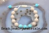 CGB6665 10mm round white fossil jasper & blue howlite adjustable bracelets