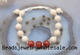 CGB6668 10mm round white fossil jasper & red banded agate adjustable bracelets