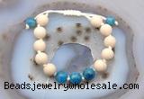 CGB6675 10mm round white fossil jasper & apatite adjustable bracelets