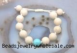 CGB6703 12mm round white fossil jasper & blue howlite adjustable bracelets