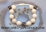 CGB6708 12mm round white fossil jasper & smoky quartz adjustable bracelets