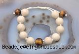 CGB6709 12mm round white fossil jasper & yellow tiger eye adjustable bracelets