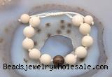 CGB6710 12mm round white fossil jasper & bronzite adjustable bracelets