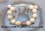 CGB6711 12mm round white fossil jasper & rhodonite adjustable bracelets