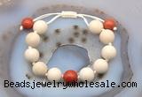 CGB6712 12mm round white fossil jasper & red jasper adjustable bracelets