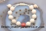 CGB6718 12mm round white fossil jasper & cherry quartz adjustable bracelets