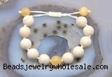 CGB6722 12mm round white fossil jasper & honey jade adjustable bracelets