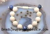 CGB6727 12mm round white fossil jasper & sodalite adjustable bracelets