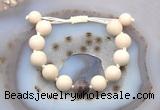 CGB6729 12mm round white fossil jasper & Botswana agate adjustable bracelets