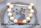 CGB6730 12mm round white fossil jasper & fire agate adjustable bracelets