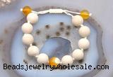 CGB6733 12mm round white fossil jasper & yellow banded agate adjustable bracelets