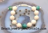 CGB6734 12mm round white fossil jasper & green banded agate adjustable bracelets