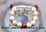 CGB6735 12mm round white fossil jasper & red tiger eye adjustable bracelets