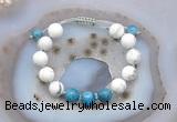 CGB6751 Hand-knotted 10mm round white howlite & apatite adjustable bracelets