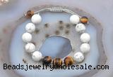 CGB6757 10mm round white howlite & yellow tiger eye adjustable bracelets