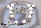 CGB6760 10mm round white howlite & amethyst adjustable bracelets