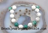 CGB6774 10mm round white howlite & green banded agate adjustable bracelets