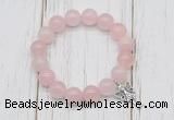 CGB6801 10mm, 12mm rose quartz beaded bracelet with alloy pendant