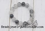 CGB6803 10mm, 12mm black rutilated quartz beaded bracelet with alloy pendant