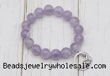 CGB6806 10mm, 12mm lavender amethyst beaded bracelet with alloy pendant