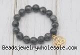 CGB6816 10mm, 12mm black labradorite beaded bracelet with alloy pendant