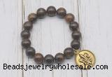 CGB6845 10mm, 12mm bronzite beaded bracelet with alloy pendant