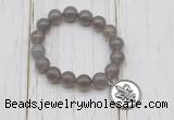 CGB6846 10mm, 12mm grey agate beaded bracelet with alloy pendant