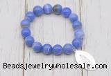 CGB6850 10mm, 12mm blue banded agate beaded bracelet with alloy pendant