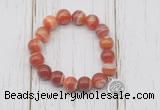 CGB6852 10mm, 12mm red banded agate beaded bracelet with alloy pendant