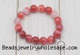 CGB6853 10mm, 12mm red banded agate beaded bracelet with alloy pendant