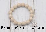 CGB6872 10mm, 12mm white fossil jasper beaded bracelet with alloy pendant