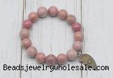 CGB6873 10mm, 12mm pink wooden jasper beaded bracelet with alloy pendant