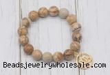 CGB6875 10mm, 12mm picture jasper beaded bracelet with alloy pendant