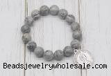 CGB6876 10mm, 12mm grey picture jasper beaded bracelet with alloy pendant