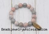 CGB6879 10mm, 12mm pink zebra jasper beaded bracelet with alloy pendant