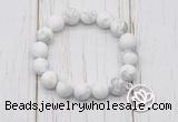 CGB6890 10mm, 12mm matte white howlite beaded bracelet with alloy pendant