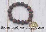 CGB6899 10mm, 12mm matte red tiger eye beaded bracelet with alloy pendant