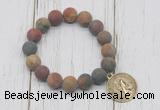 CGB6902 10mm, 12mm matte picasso jasper beaded bracelet with alloy pendant