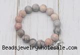 CGB6903 10mm, 12mm matte pink zebra jasper beaded bracelet with alloy pendant