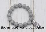 CGB6906 10mm, 12mm matte grey picture jasper beaded bracelet with alloy pendant